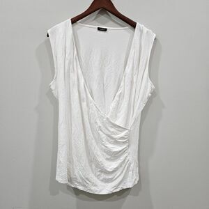 Talbots Womens Sleeveless Wrap Top 1XP White Jersey Knit Ruched Comfort Fairy